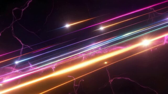 Dynamic cosmic light trails and colorful motion streaks in futuristic space background