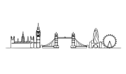 Obraz premium London skyline continuous one line drawing with famous landmarks minimal cityscape vector illustration
