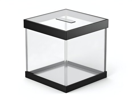 Transparent Donation Box with Black Trim for Fundraising and Charity.