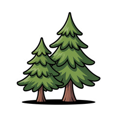 Fototapeta premium A cartoon illustration of two pine trees on a green background
