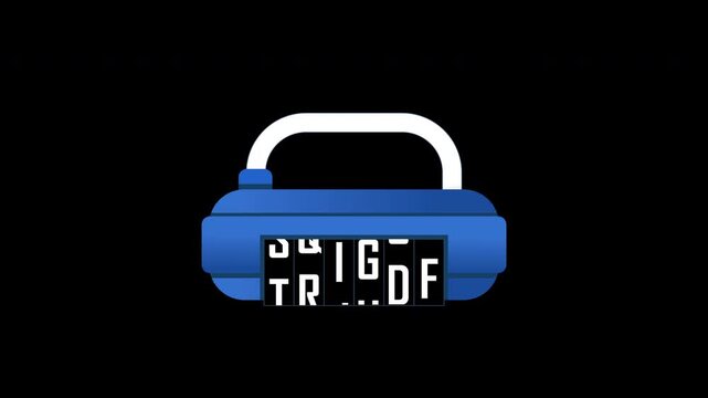 combination lock to unlock, changing code to open animation on alpha background. 4K Video