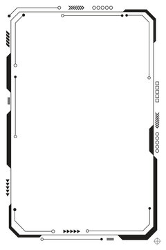 HUD frames black user interface elements design modern technology futuristic control panel screen digital hologram window gaming menu touching cyber monitor, vertical background.
