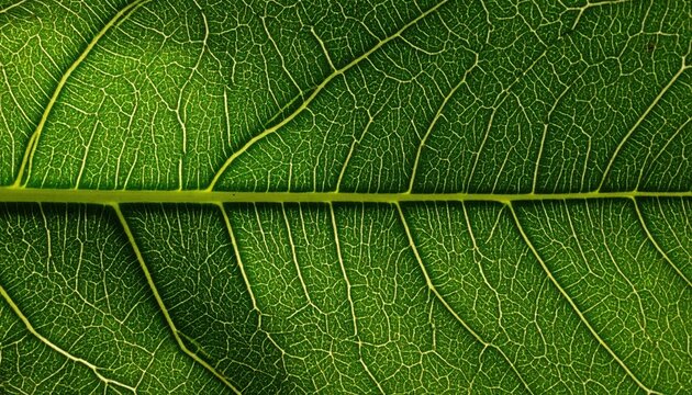 Detailed close-up of a vibrant green leaf showcasing its intricate network of veins and texture