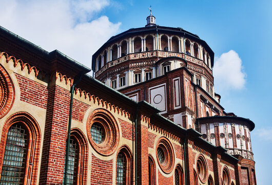 The Santa Maria delle Grazie church built between 1463 and 1497, which houses Leonardo da Vinci's famous mural, The Last Supper, Milan, Italy, Europe 