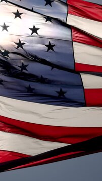 American Flag Waving in Wind Vertical 4K Slow Motion