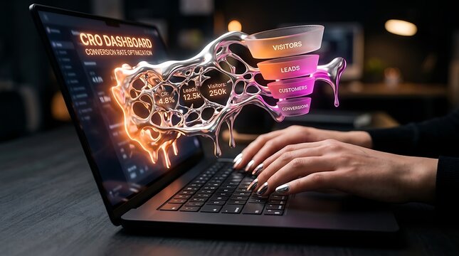 Cro dashboard on a laptop with conversion rate optimization graphics