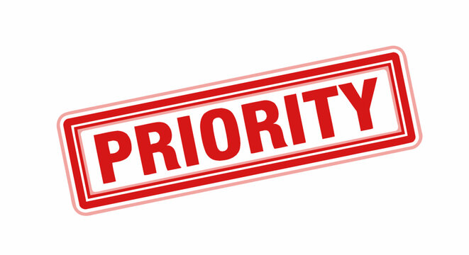 Red priority stamp isolated on white background for business concept