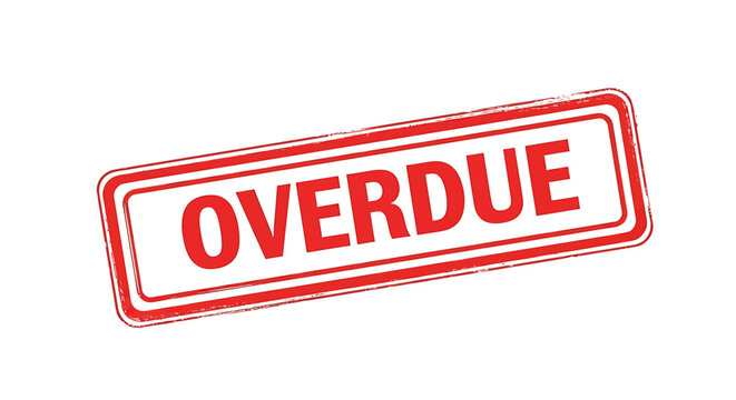 Red overdue stamp with rectangular border and white center