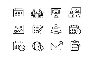Fototapeta premium Business icons: calendar, meeting, presentation, planning, and communication for corporate strategy