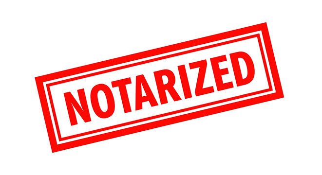 Red Notarized stamp seal on white background for official documents verification