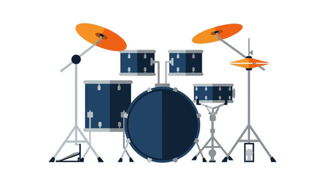 Modern Blue Drum Kit with Cymbals Isolated on White Background Music Performance Equipment