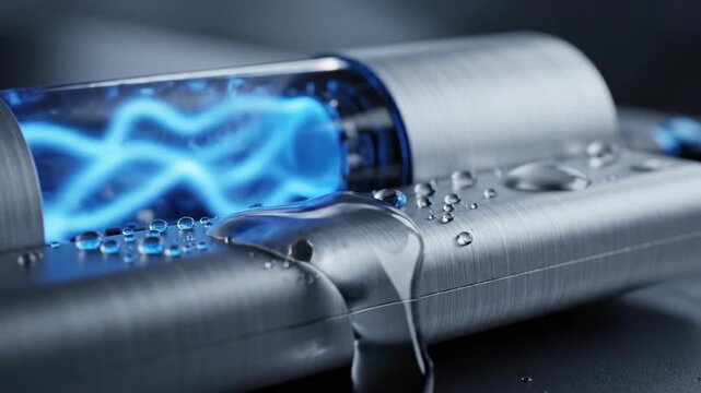 A mesmerizing close-up of a test tube with a bright blue electric discharge, evoking a sense of innovation and scientific experimentation.