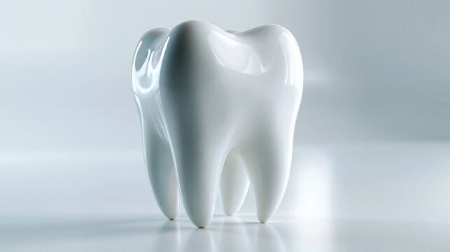 White and glossy 3D anatomical model of a human molar tooth
