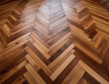 a stylish herringbone pattern floor showcasing a mix of wood tones creating a warm and inviting atmosphere