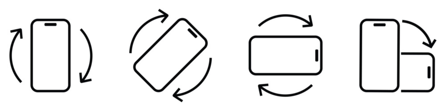 Rotate smartphone icons set. Mobile phone screen rotate arrow icon. Smartphone rotation icon vector isolated. Rotate Mobile phone. Mobile screen rotation. Vector illustration.