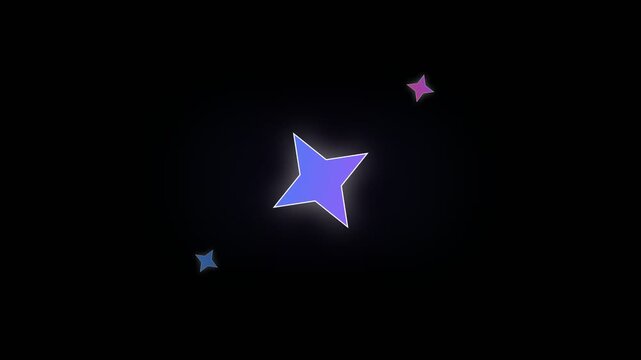 Abstract Star Graphic Elements with Neon Pink and Blue Gradient on Black Background