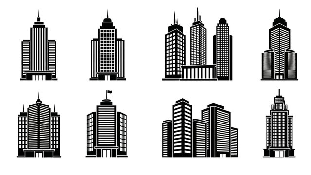 Set of Modern Skyscraper Icons - City Buildings Vector Collection