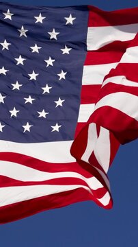 American Flag Waving in Wind Vertical 4K Slow Motion