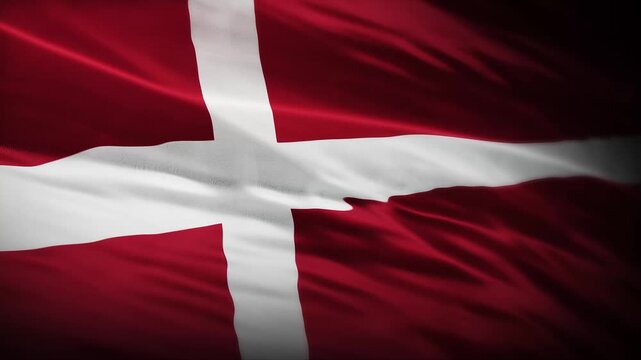 Denmark Flag Waving Red White Nordic Cross Design, Realistic Fabric Texture Background, Danish National Symbol Motion Loop