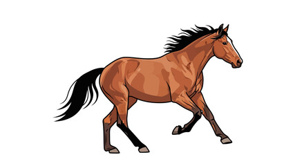 A dynamic illustration of a brown horse running with its mane flowing. © Putiagna