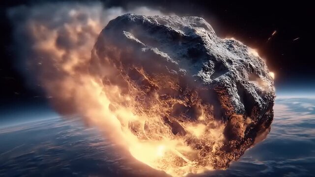 Fiery celestial body plunging toward planet atmosphere