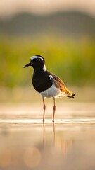 Obraz premium Black and white bird standing alone.
