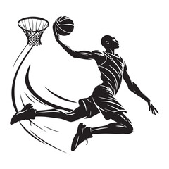 Black Basketball player  Silhouette Vector, High Quality Illustration on White Background © Craftdot