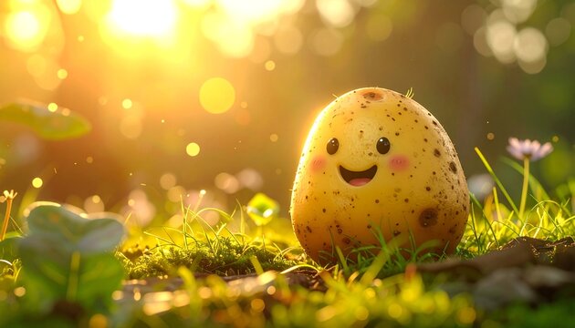 An adorable, anthropomorphic potato with a happy face
