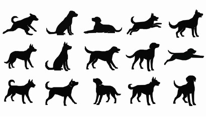 Obraz premium Abstract circular arrangement of black dog silhouettes in dynamic poses for decorative vector design