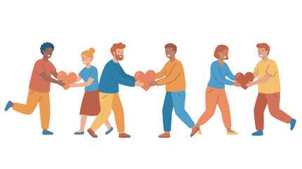Obraz premium Diverse group of people holding hands forming a chain of unity and support