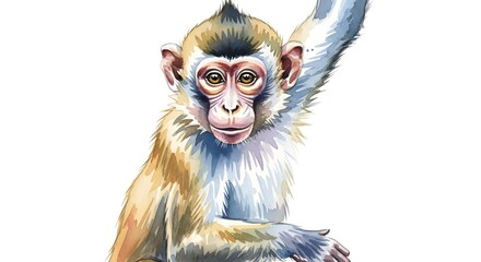 Fototapeta premium Watercolor Painting of a Young Monkey with Raised Arm.