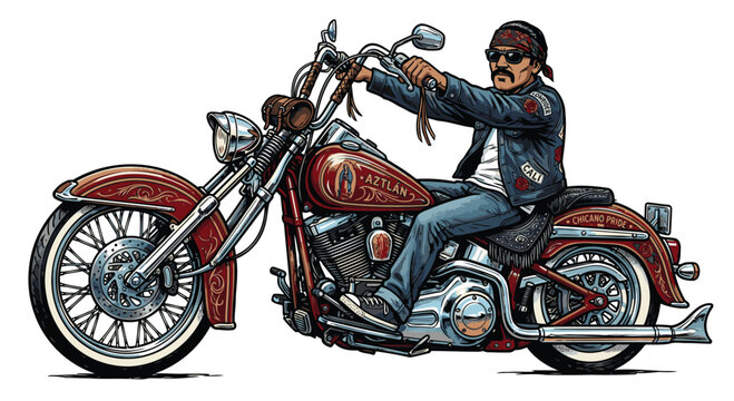 Chicano style motorcycle cartoon vector image | Motorrad im Chicano-Stil, Cartoon-Vektorgrafik