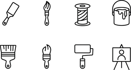 Naklejka premium Painting tools icons set, brush roller bucket equipment symbols vector illustration collection design