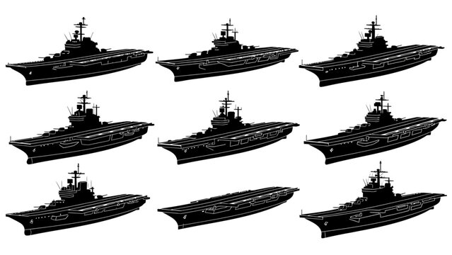 Aircraft Carrier Fleet Formation Silhouette