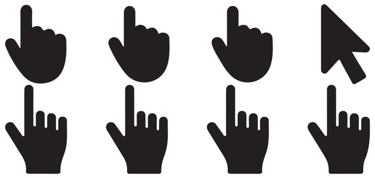 Collection of black hand pointer icons in different positions vector illustration eps 10