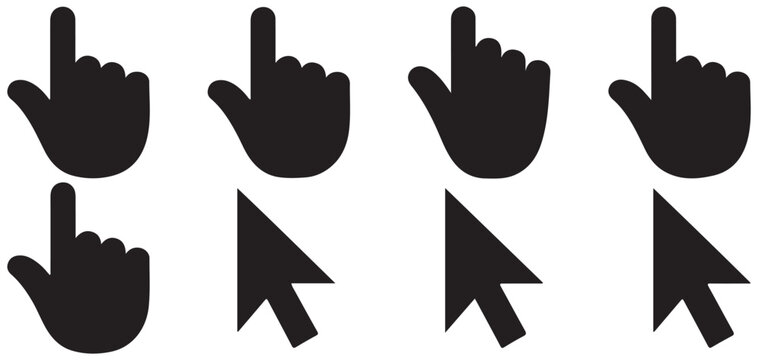 Minimalist black hand cursor icons for UI design projects vector illustration eps 10