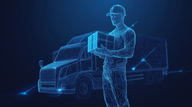 courier freight logistic delivery service box shipment digital low poly wireframe concept
