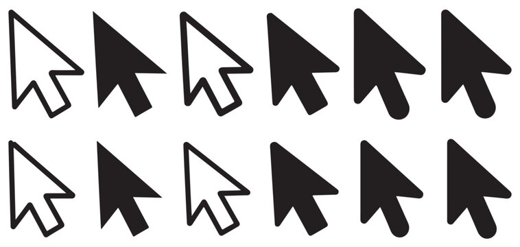 White outline mouse cursor arrow icons with black borders vector illustration eps 10