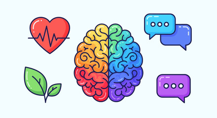 Brain health, communication and wellness icons © Sof Yan