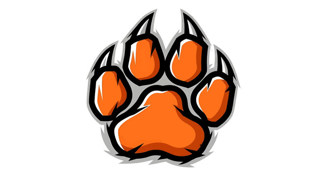 Stylized tiger or wild cat paw print logo design with sharp claws