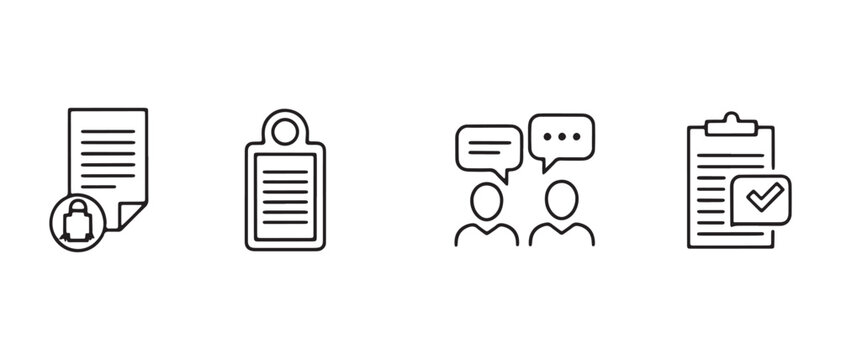 Business Document and Communication Line Icons Set with Clipboard and Chat Symbols