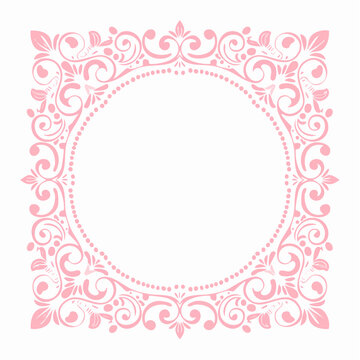 Ornate Pink Floral Border with Circular Empty Space