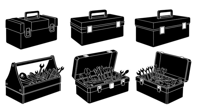 Toolbox Collection: Closed, Open, and Filled with Tools