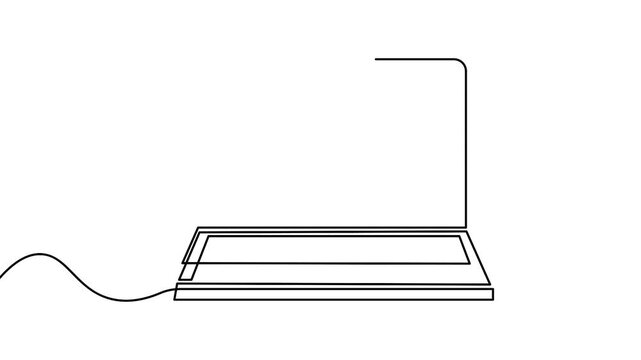 Laptop computer 4K animation forming digital workstation symbol minimal line design