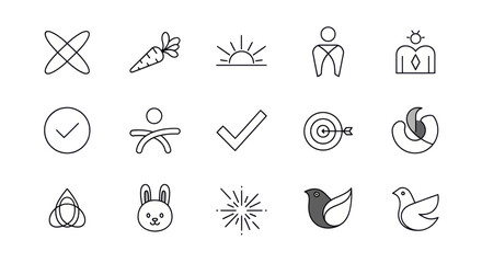 Fototapeta premium Minimalist Vector Icons Set: Business, Nature, and Symbols