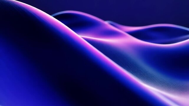Abstract blue and purple flowing fabric wave motion. Fluid textile rippling in dark space. Dynamic motion graphics design background for modern digital animation.