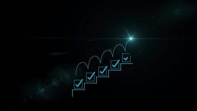 Businessman planning goals with digital checklist and target strategy, success achievement steps, corporate project management. Motion graphics of business terget concept