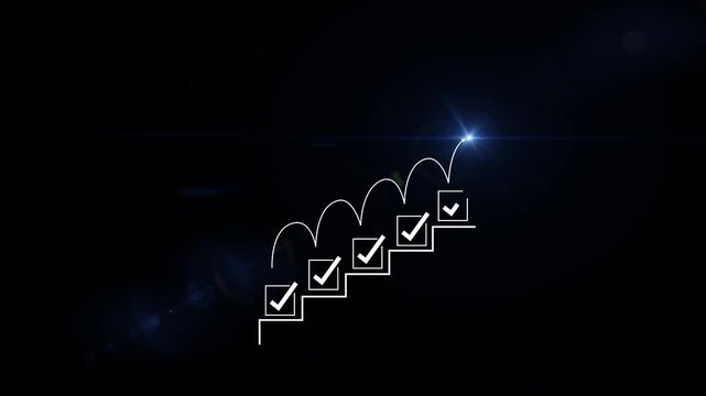 Businessman planning goals with digital checklist and target strategy, success achievement steps, corporate project management. Motion graphics of business terget concept
