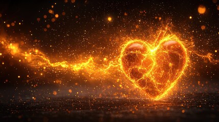 Obraz premium A glowing heart of fire with electrical energy flowing through it against a dark background