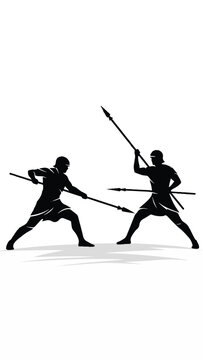 Two fencers engage in a competitive fencing duel with swords.